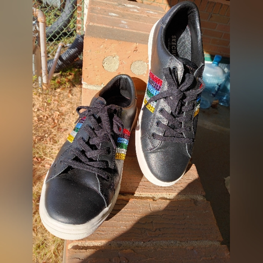 Skechers Sneakers with Rainbow Striped Rhinestones